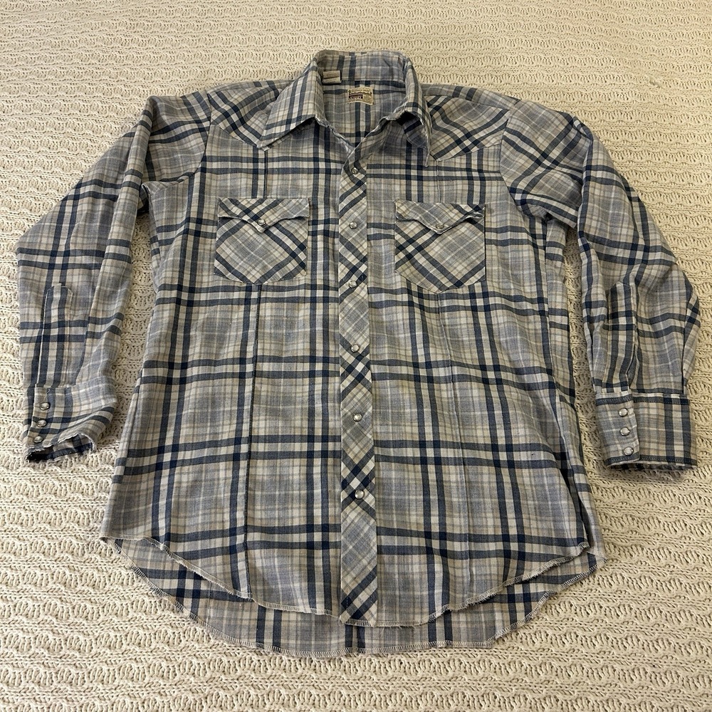 Vintage Montgomery Ward Western Wear Pearl Button Plaid Shirt 16.5 X 34 XL Tall